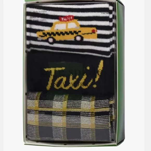 kate spade New York Kids Yellow Black Taxi Socks 3 Pack Boxed Crew Sock Set - Picture 7 of 9